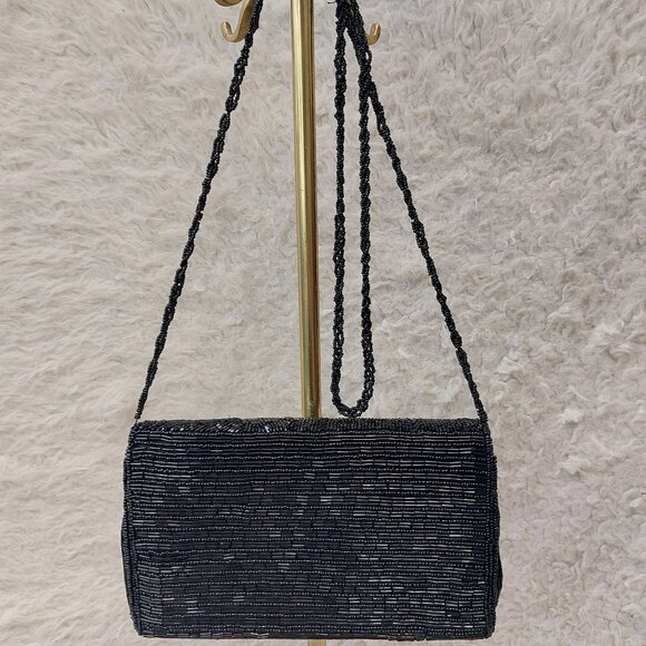 Handmade Embellished Black Full Beaded Crossbody Purse Bag - Picture 3 of 10